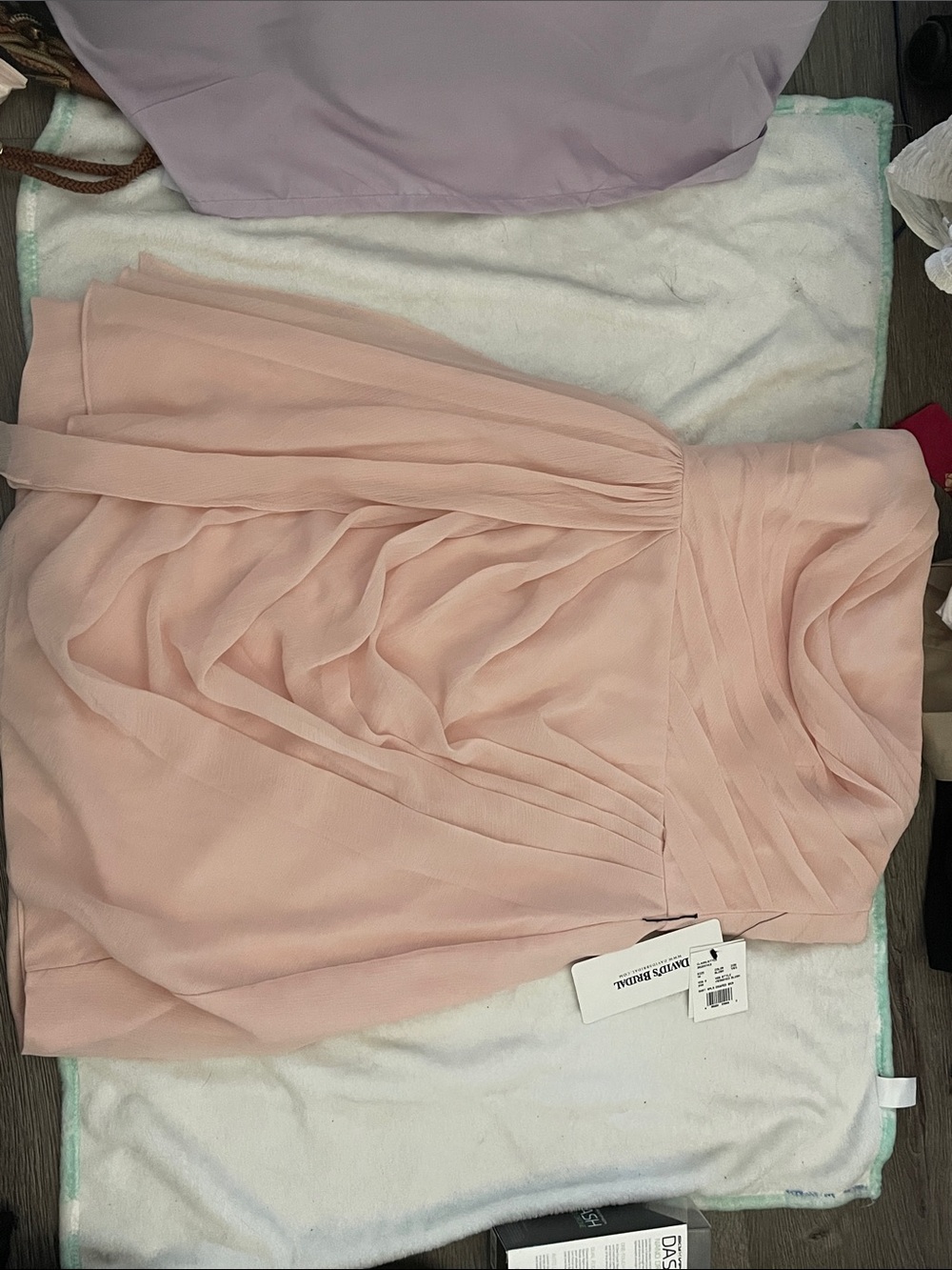 Petite Strapless Chiffon Midi Dress in Blush Pink